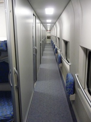Down the hall of a chinese soft sleeper bullet train car Look how clean it is!
