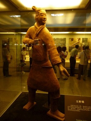 Warrior in glass case, Xian China Ready for action in pit 3