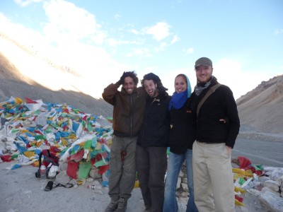 The four amigos in front of Mount Everest The four amigos in front of Mount Everest, its the white blob in the background