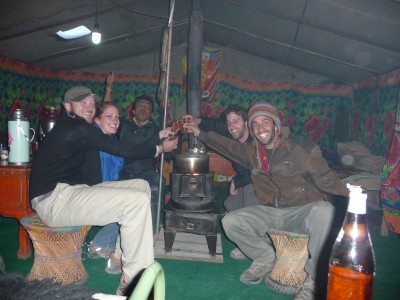 Lhasa beers over a Yak dung fire, Mout Everest, Tibet Lhasa beers over a Yak dung fire, Living the good life