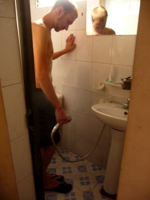 Saben washing the random road sludge off his feet Saben washing the random road sludge off his feet